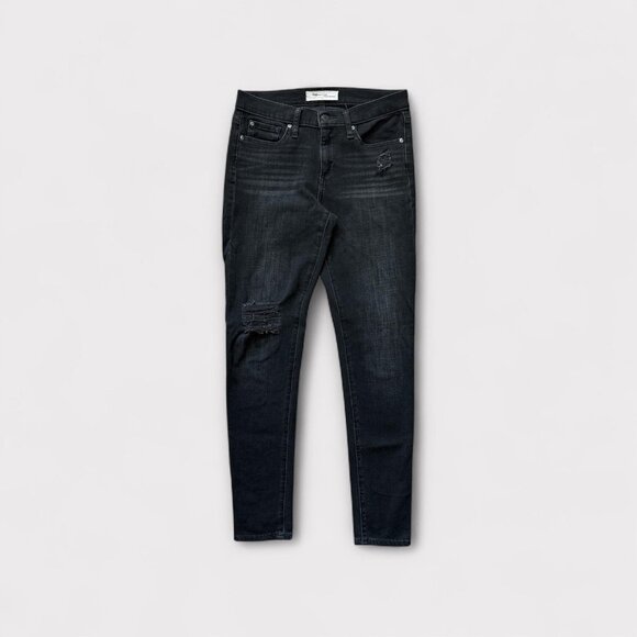 Gap 1969 Jeans Womens 27R Black True Skinny Mid Rise Distressed Stretch Denim - Picture 1 of 9